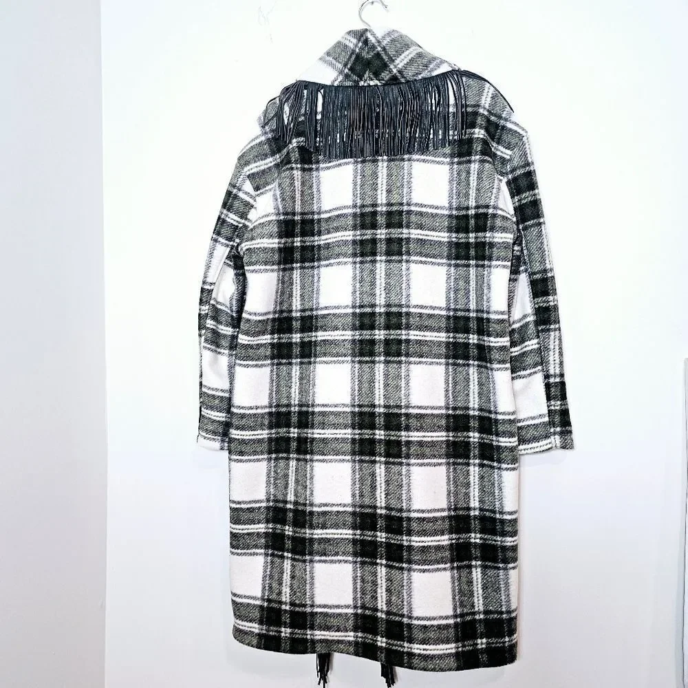 NWT BlankNYC Fringe Collar Green Scotland Plaid Oversized Winter Coat Size M